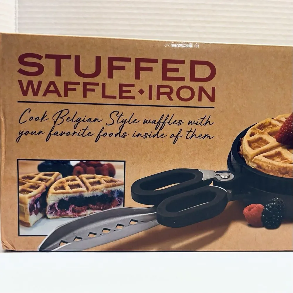 Wonderffle Stuffed Waffle Maker Cast Aluminum Nonstick Belgian Iron Open Box New